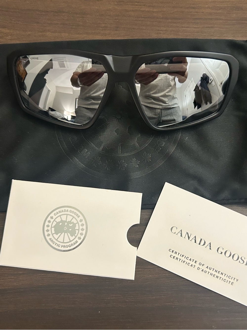 Canada Goose Black Frame Mirrored Lens Sunglasses